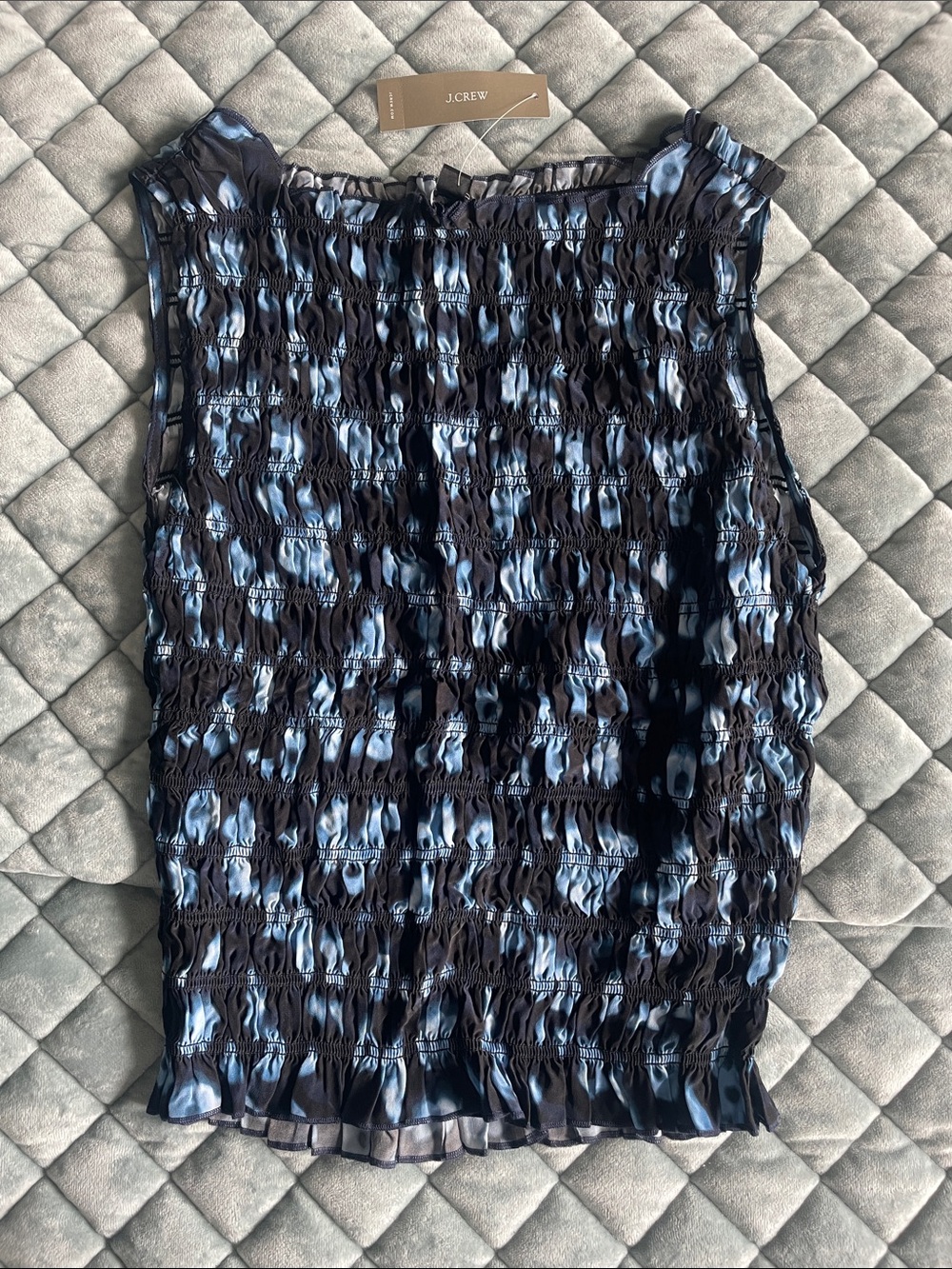 J. Crew Navy and Light Blue Smocked Strapless Top